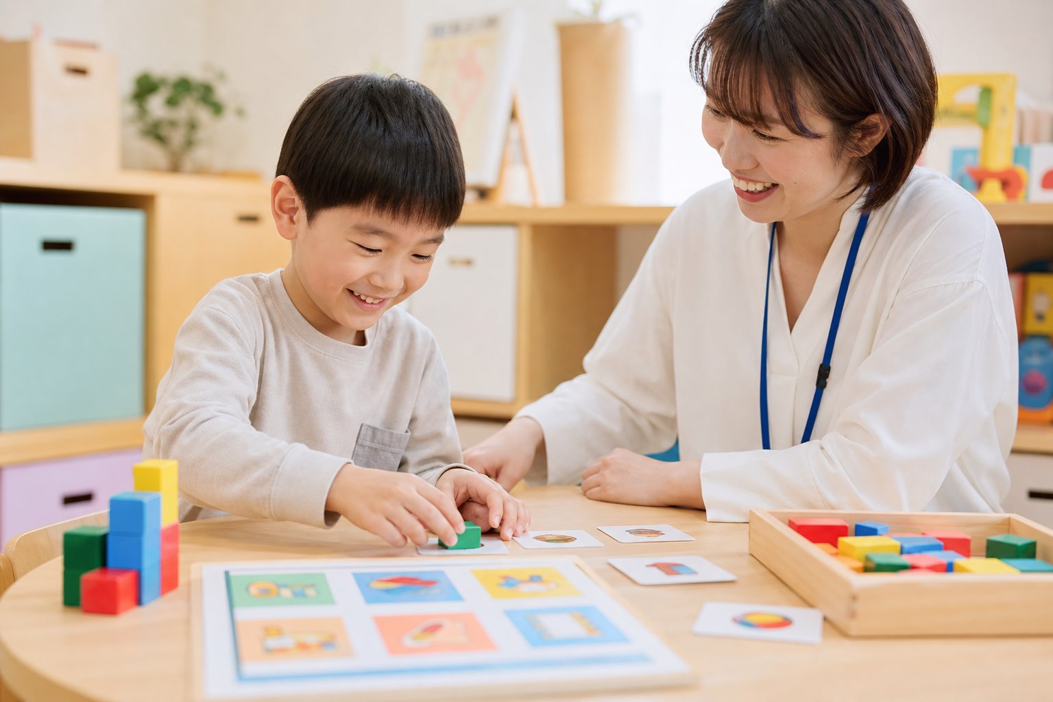 子どものペースに合わせて個別課題に取り組む支援場面